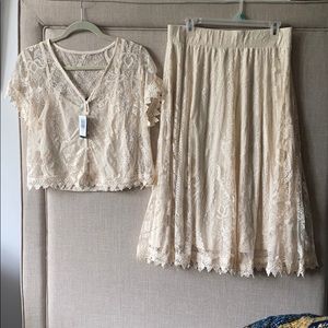 Ivory Lace Skirt and Crop Set